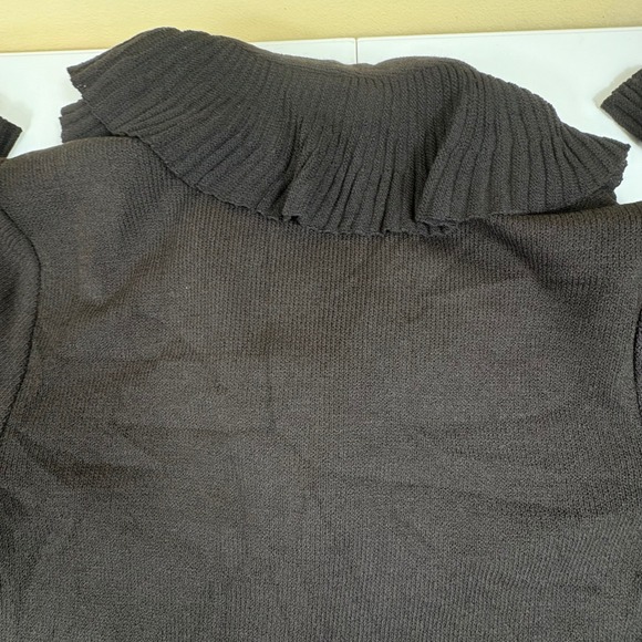St John Collection Chocolate Brown Ruffle‎ Front Open Knit Cardigan Sweater 8 - Picture 13 of 14